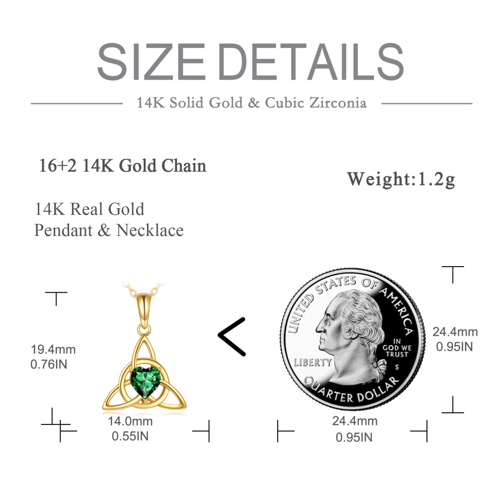 10K Gold Heart Crystal Celtic Knot Pendant Necklace-5