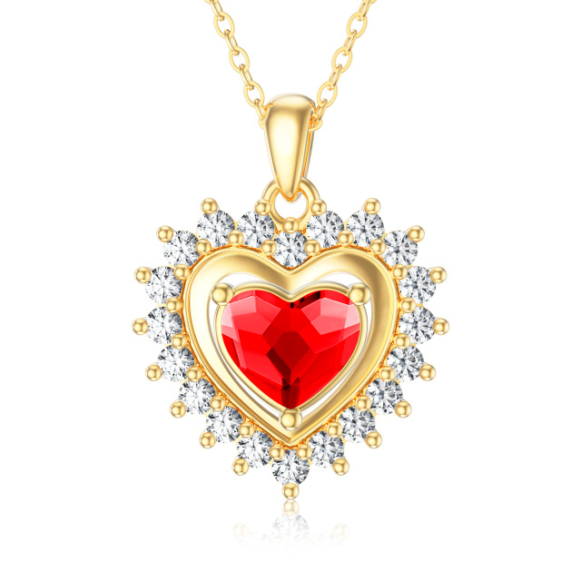 14K Gold Heart Crystal & Cubic Zirconia Heart Pendant Necklace-3