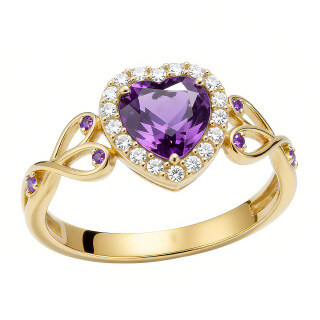 14K Gold Heart Cut Amethyst & Lab Created Diamond Engagement Ring-9