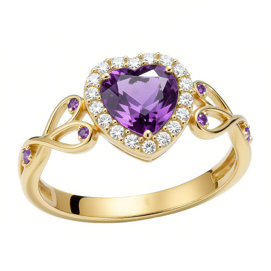 14K Gold Heart Cut Amethyst & Lab Created Diamond Engagement Ring