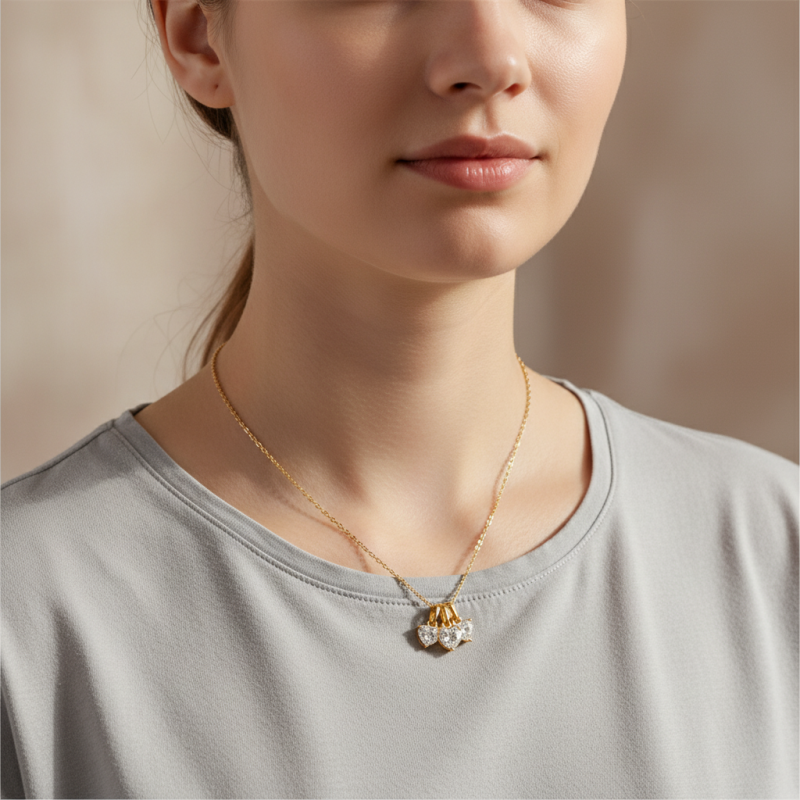 Collier à pierre de naissance en cascade avec cœur en or 10K-2