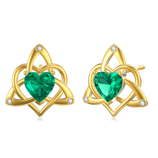 14K Gold Heart Cut Cubic Zirconia Celtic Knot Stud Earrings-7