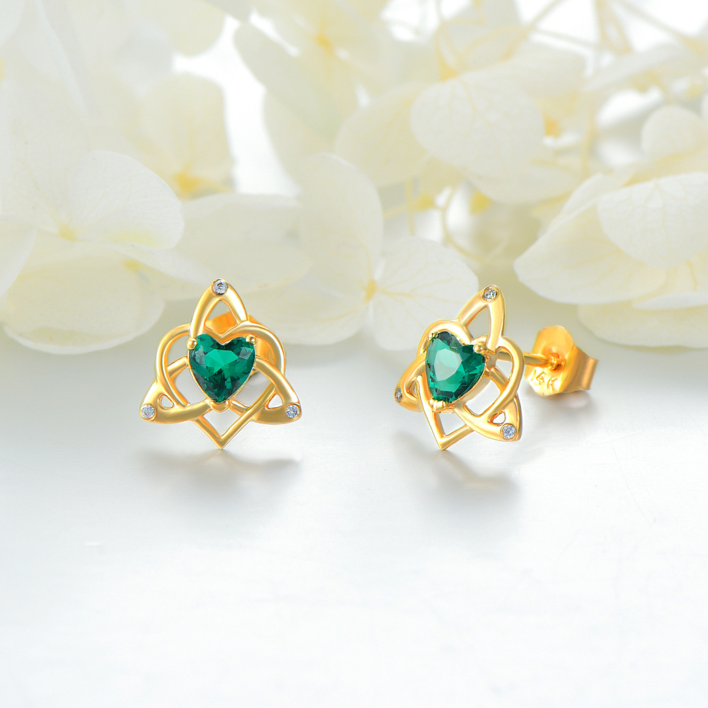 10K Gold Heart Cut Cubic Zirconia Celtic Knot Stud Earrings-3