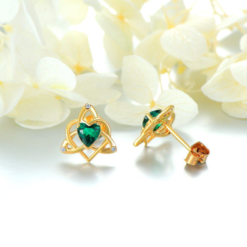 Boucles d'oreilles puces en or blanc 10 carats avec zircon cubique en forme de cœur et nœud celtique-4