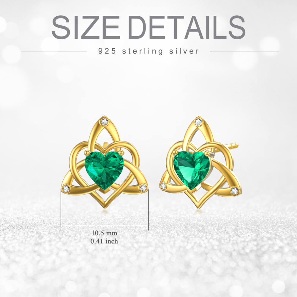 10K Gold Heart Cut Cubic Zirconia Celtic Knot Stud Earrings-5
