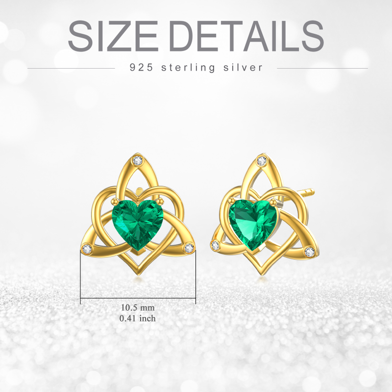 Boucles d'oreilles puces en or blanc 10 carats avec zircon cubique en forme de cœur et nœud celtique-5