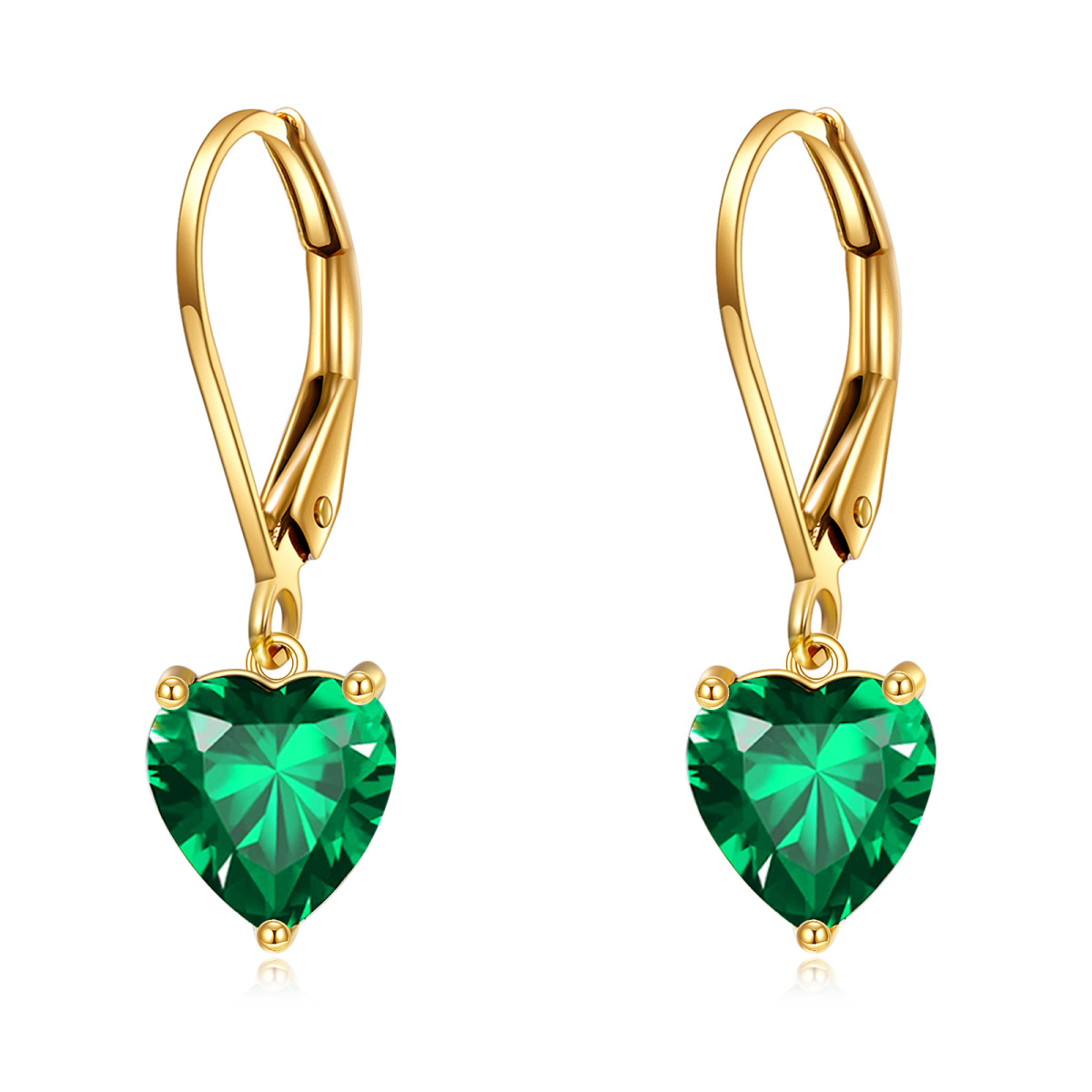 10 Karat Gold Herzschliff Lab Created Smaragd Brisur Ohrringe-1