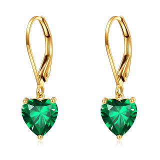 10K Gold Heart Cut Lab Created Emerald Lever-back Earrings-8