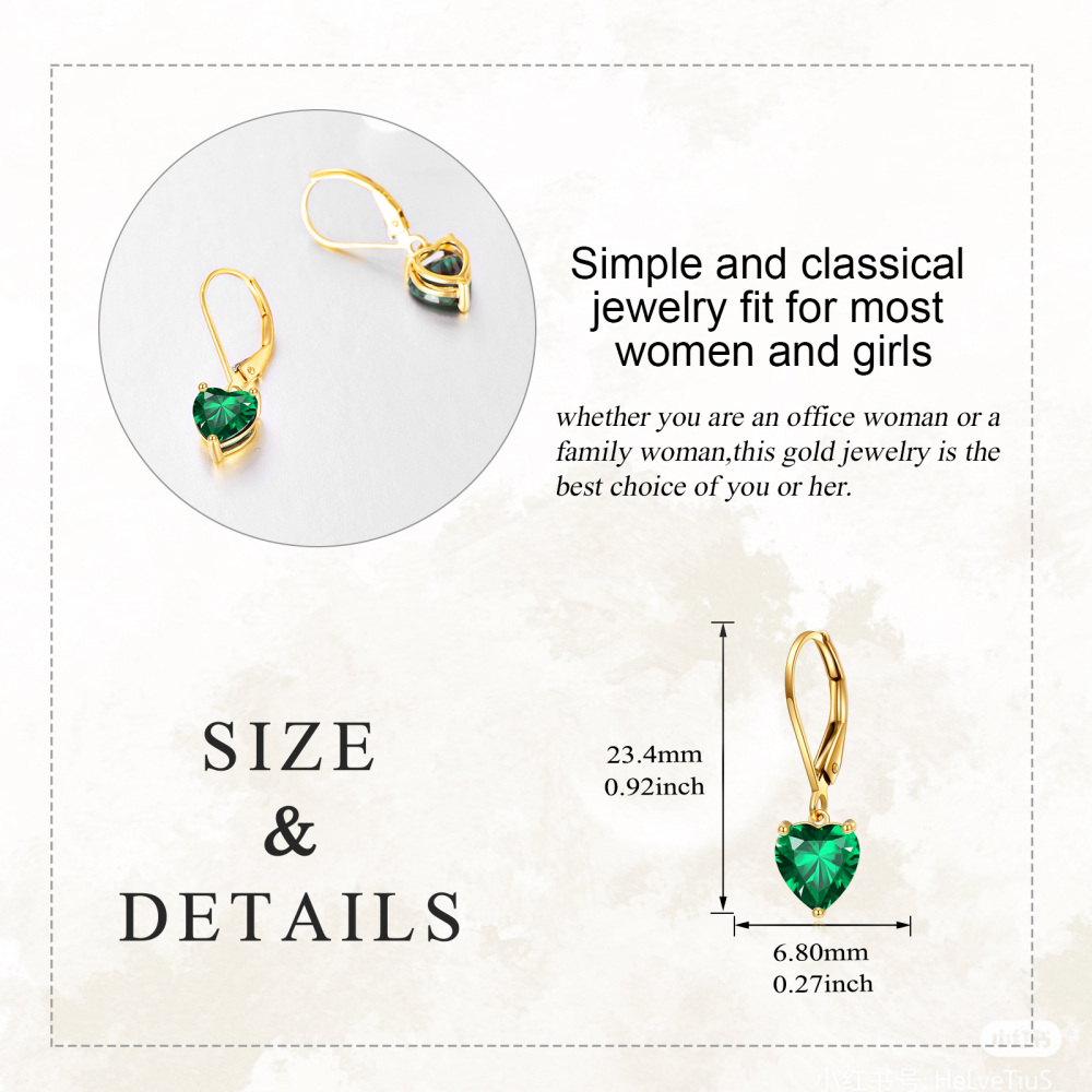 10K Gold Heart Cut Lab Created Emerald Lever-back Earrings-5