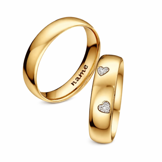 Anillos personalizados de pareja de oro 10K con diamantes de laboratorio talla corazón, color D, claridad VVS1-VS1, certificados 3EX por IGI