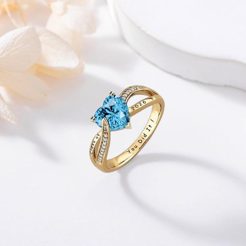 Anillo de Clase con Piedra de Nacimiento Personalizado y Diseño en Forma de Corazón de Oro de 10K-3