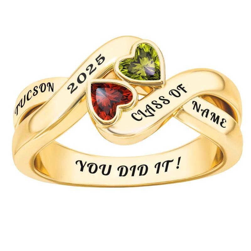 10K Gold Heart Cut Personalized Birthstone & Engravable Class Ring-16