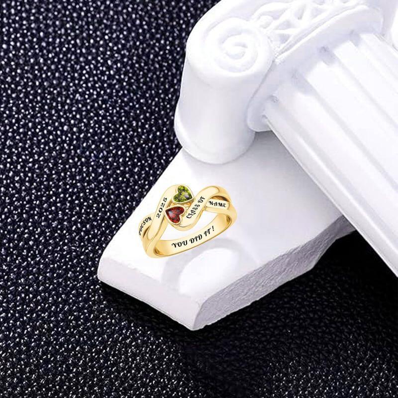 Bague de classe en or 10K personnalisée avec pierre de naissance en forme de cœur et gravable-3