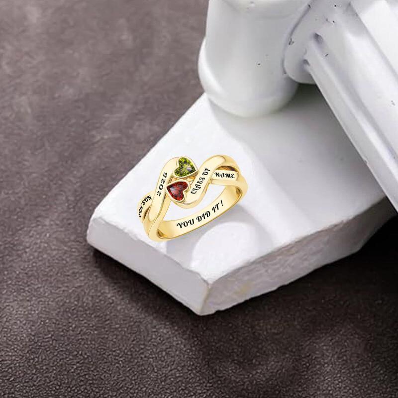 Bague de classe en or 10K personnalisée avec pierre de naissance en forme de cœur et gravable-4