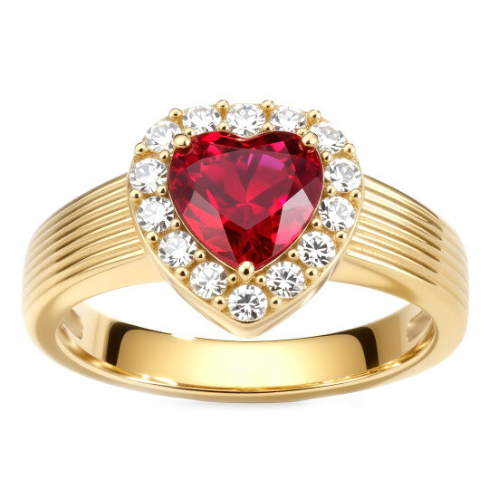 14K Gold Heart Cut Ruby & Lab Created Diamond Engagement Ring
