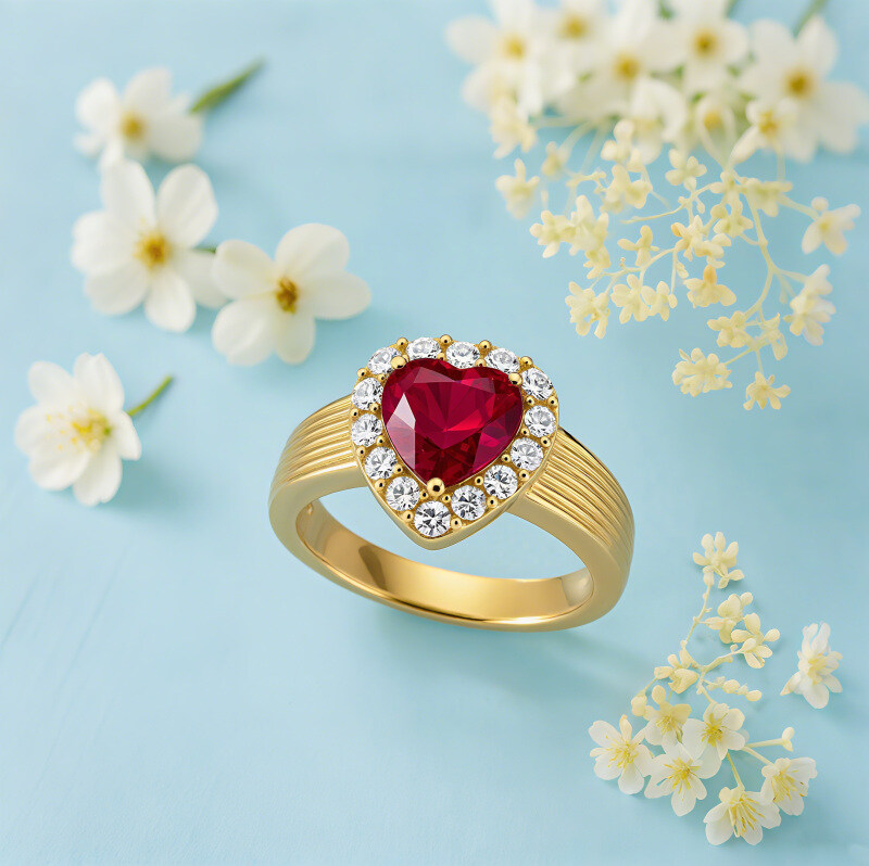 14K Gold Heart Cut Ruby & Lab Created Diamond Engagement Ring-2