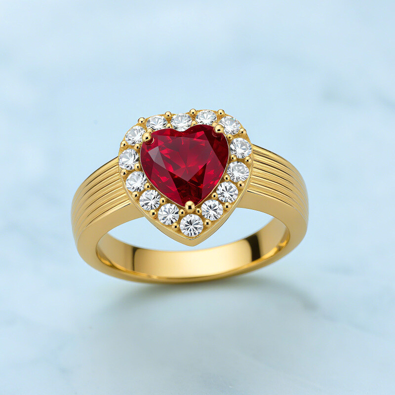 14K Gold Heart Cut Ruby & Lab Created Diamond Engagement Ring-3