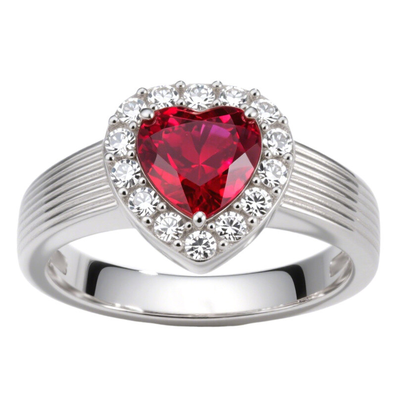 14K Gold Heart Cut Ruby & Lab Created Diamond Engagement Ring-4