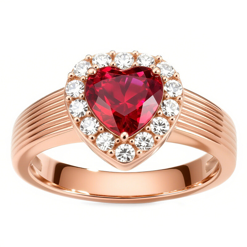 14K Gold Heart Cut Ruby & Lab Created Diamond Engagement Ring-5