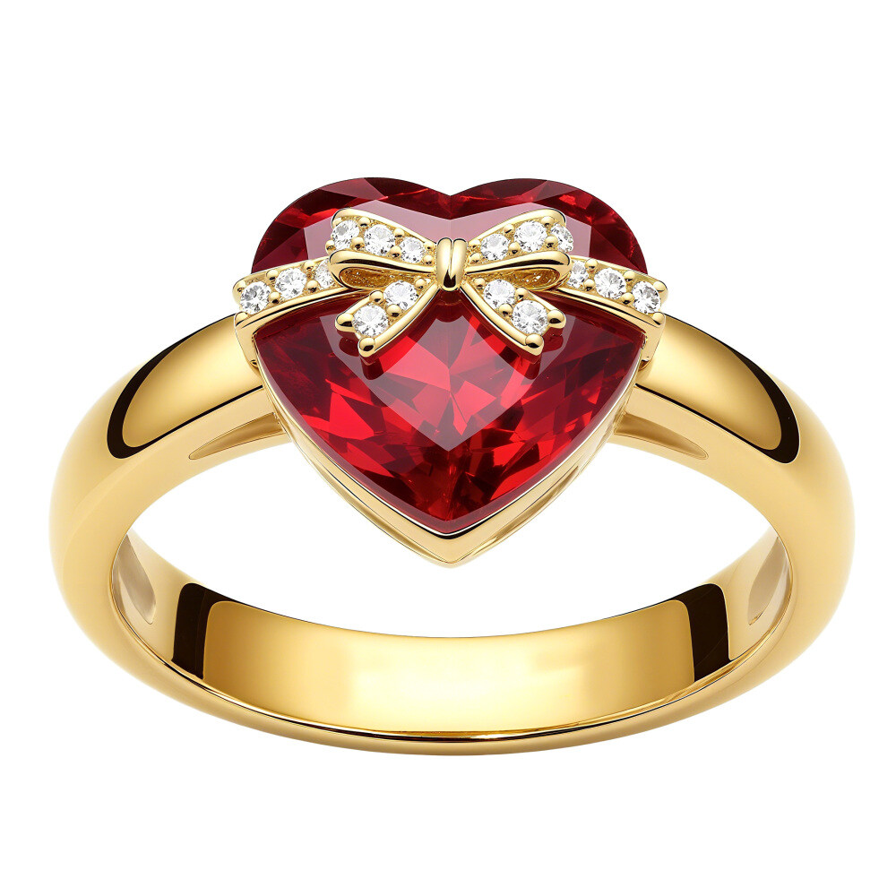 14K Gold Heart Cut Ruby & Lab Created Diamond Engagement Ring-1