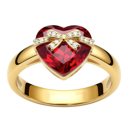 14K Gold Heart Cut Ruby & Lab Created Diamond Engagement Ring