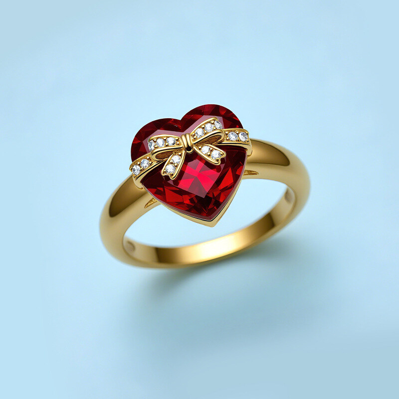 14K Gold Heart Cut Ruby & Lab Created Diamond Engagement Ring-2