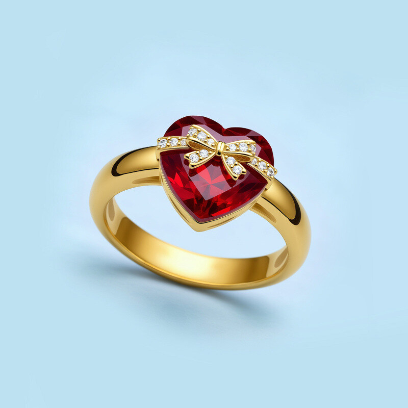 14K Gold Heart Cut Ruby & Lab Created Diamond Engagement Ring-3