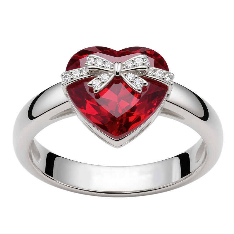 14K Gold Heart Cut Ruby & Lab Created Diamond Engagement Ring-4