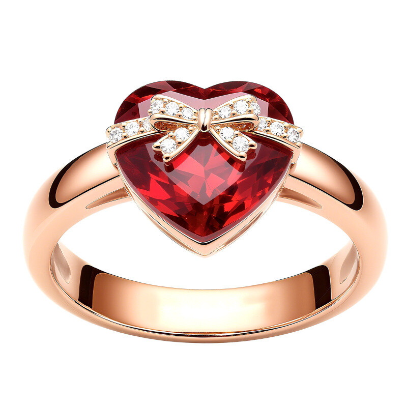 14K Gold Heart Cut Ruby & Lab Created Diamond Engagement Ring-5