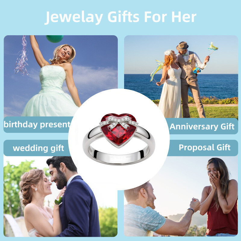 14K Gold Heart Cut Ruby & Lab Created Diamond Engagement Ring-6