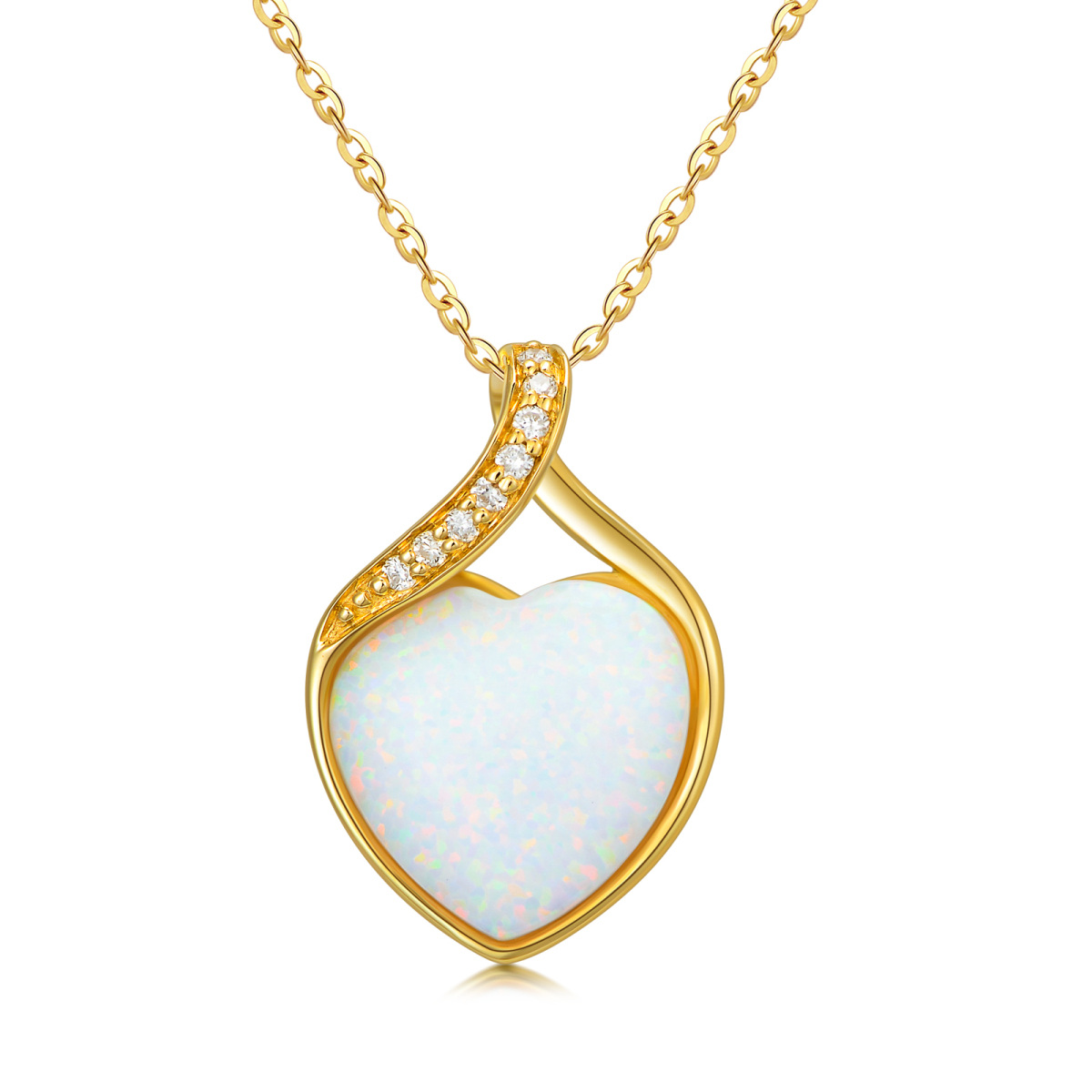 14K Gold Heart Diamond Opal Pendant Necklace For Women-1