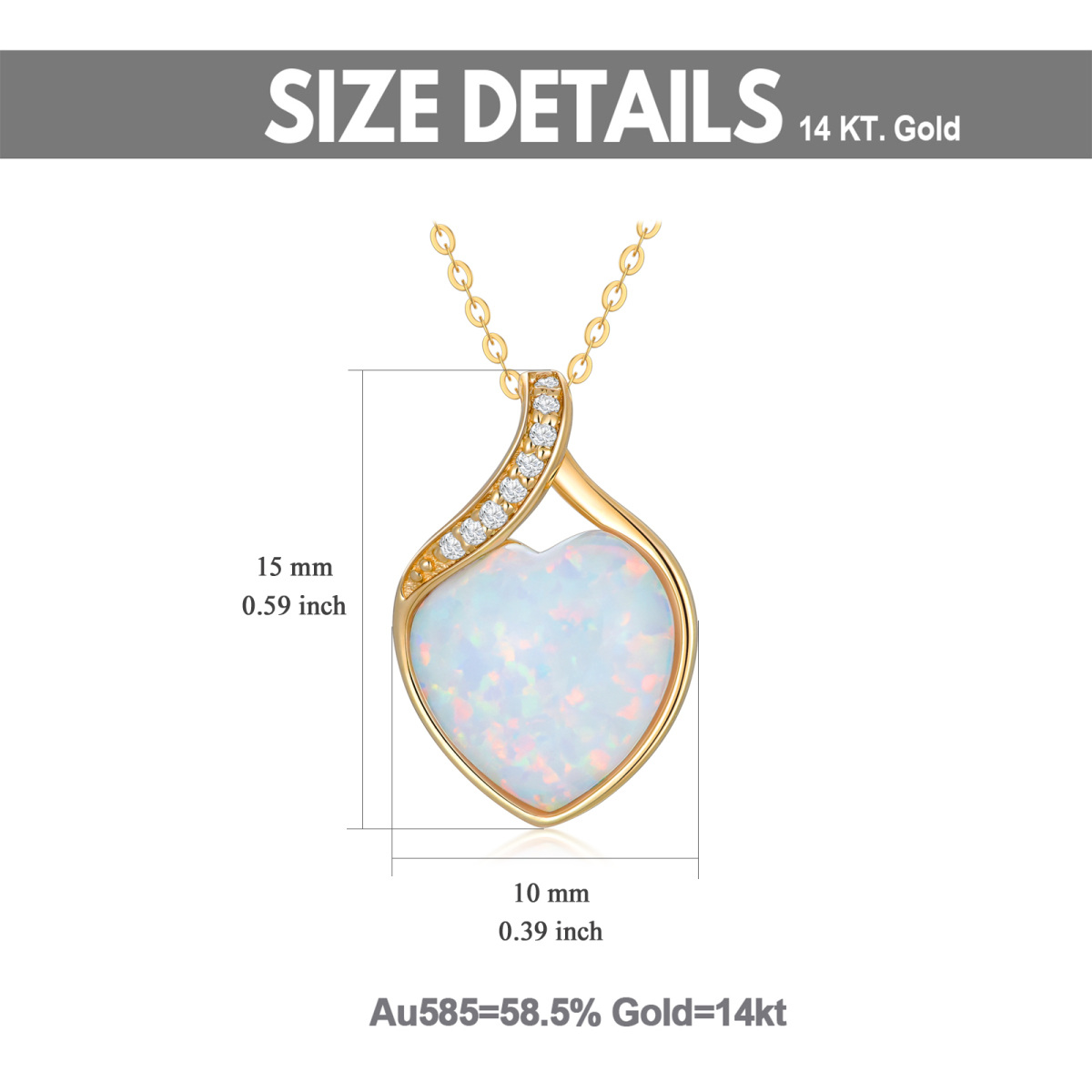 14K Gold Heart Diamond Opal Pendant Necklace For Women-5