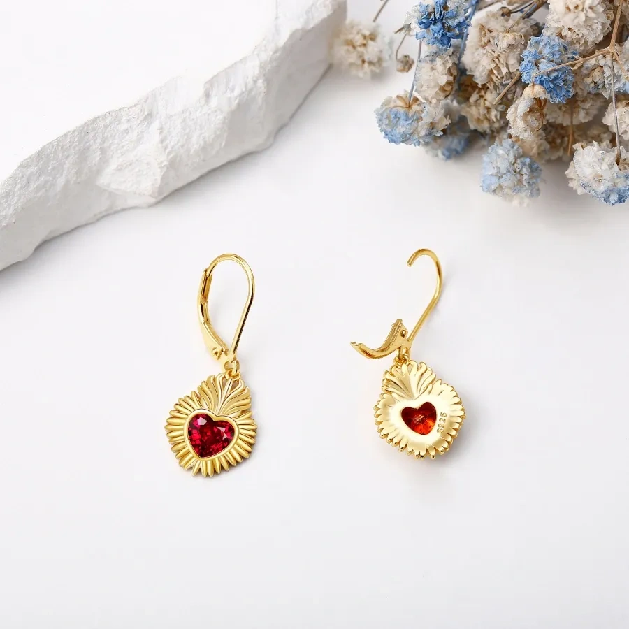 14K Gold Cubic Zirconia Heart Drop Earrings for Women-3
