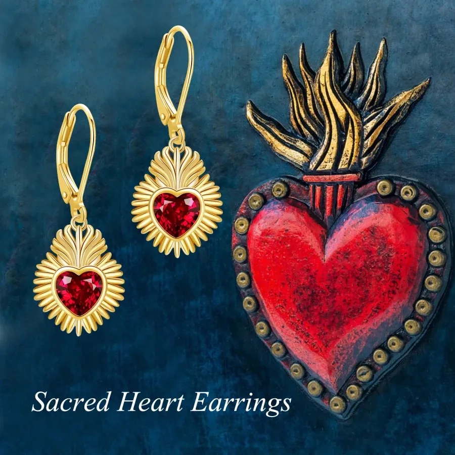 14K Gold Cubic Zirconia Heart Drop Earrings for Women-4