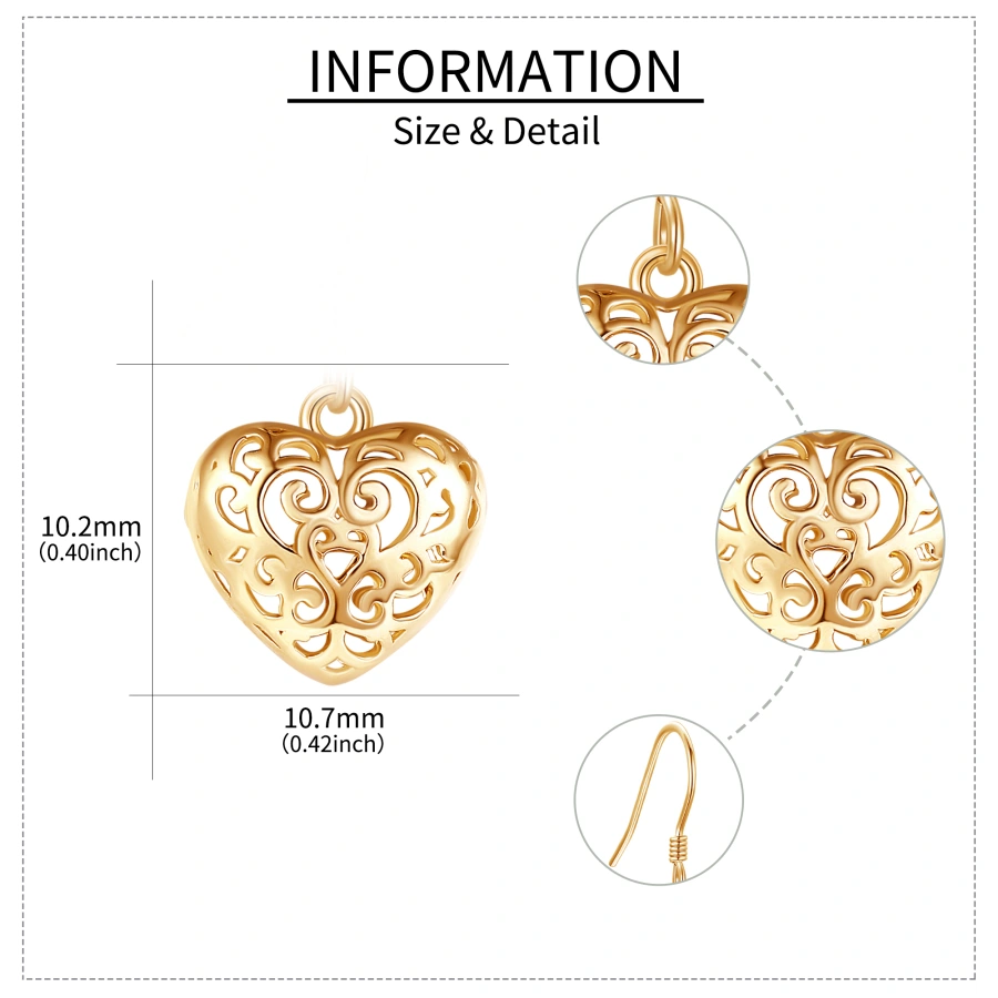 14K Gold Heart Drop Earrings for Women-4