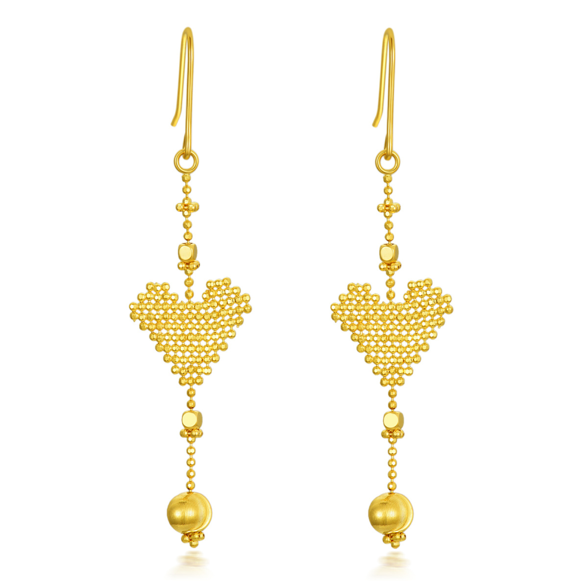 10K Gold Heart Drop Earrings-1