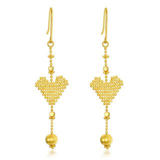 10K Gold Heart Drop Earrings-18