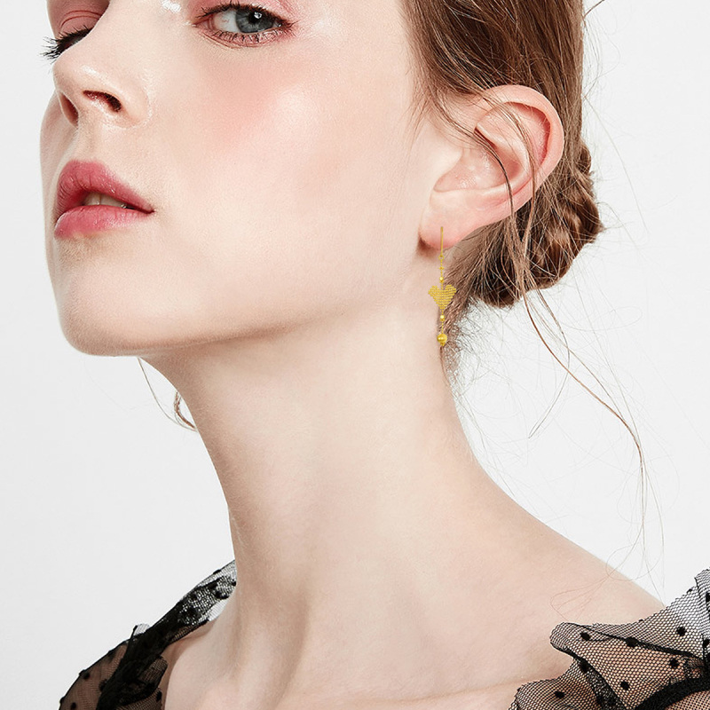 10K Gold Heart Drop Earrings-2