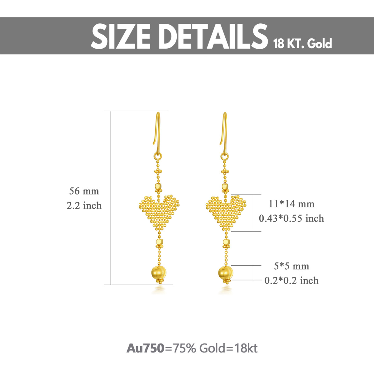 Boucles d'oreilles pendantes en forme de cœur en or 18 carats-4