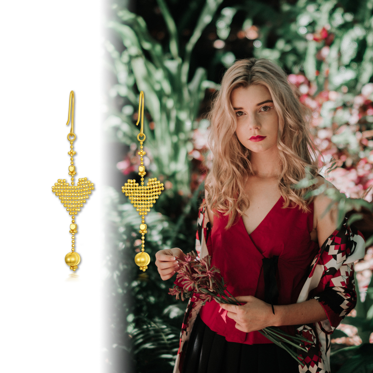 10K Gold Heart Drop Earrings-5