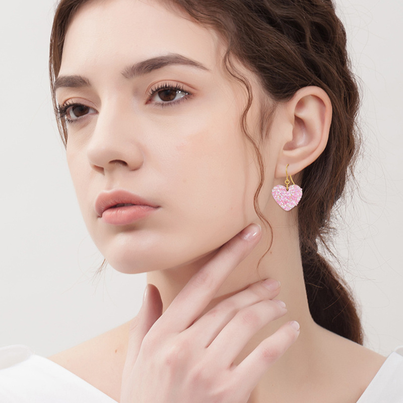 Herzförmige Ohrhänger aus 10-karätigem Weißgold-2