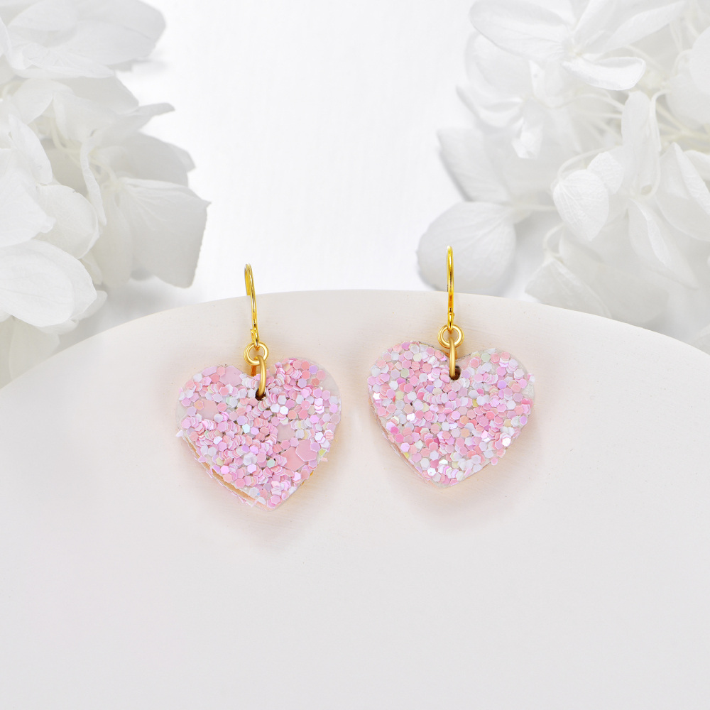 Pendientes colgantes de corazón de oro de 14 quilates-3
