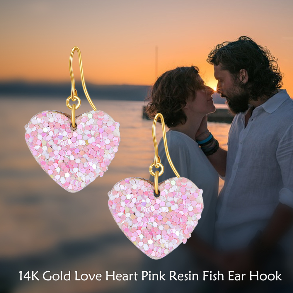 Pendientes colgantes de corazón de oro de 14 quilates-6