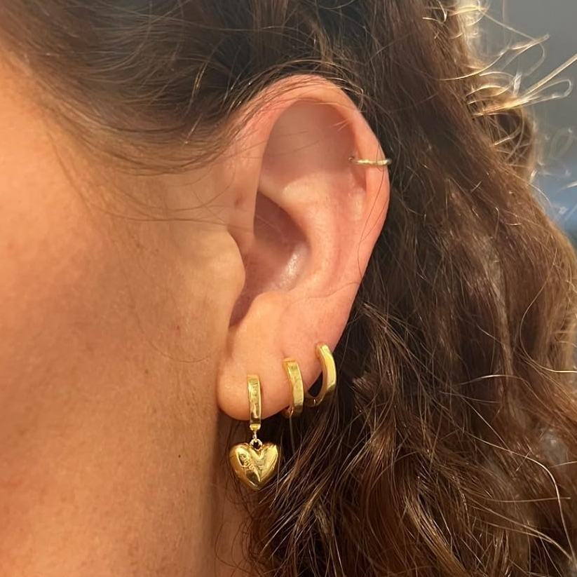Sterling Silver with Yellow Gold Plated Heart Drop Earrings-2