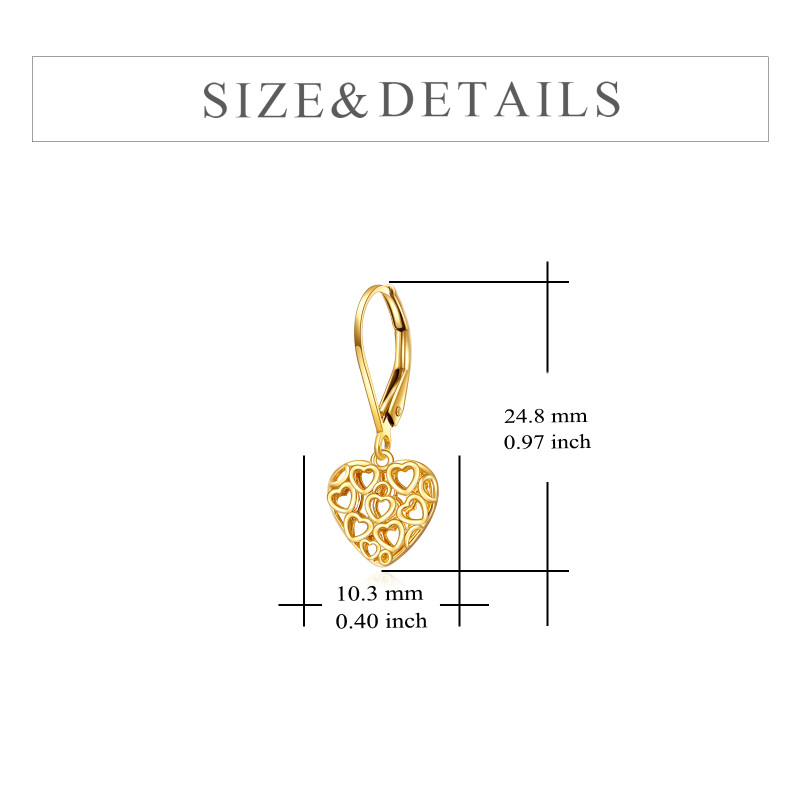 10K Gold Heart With Heart Drop Earrings-6