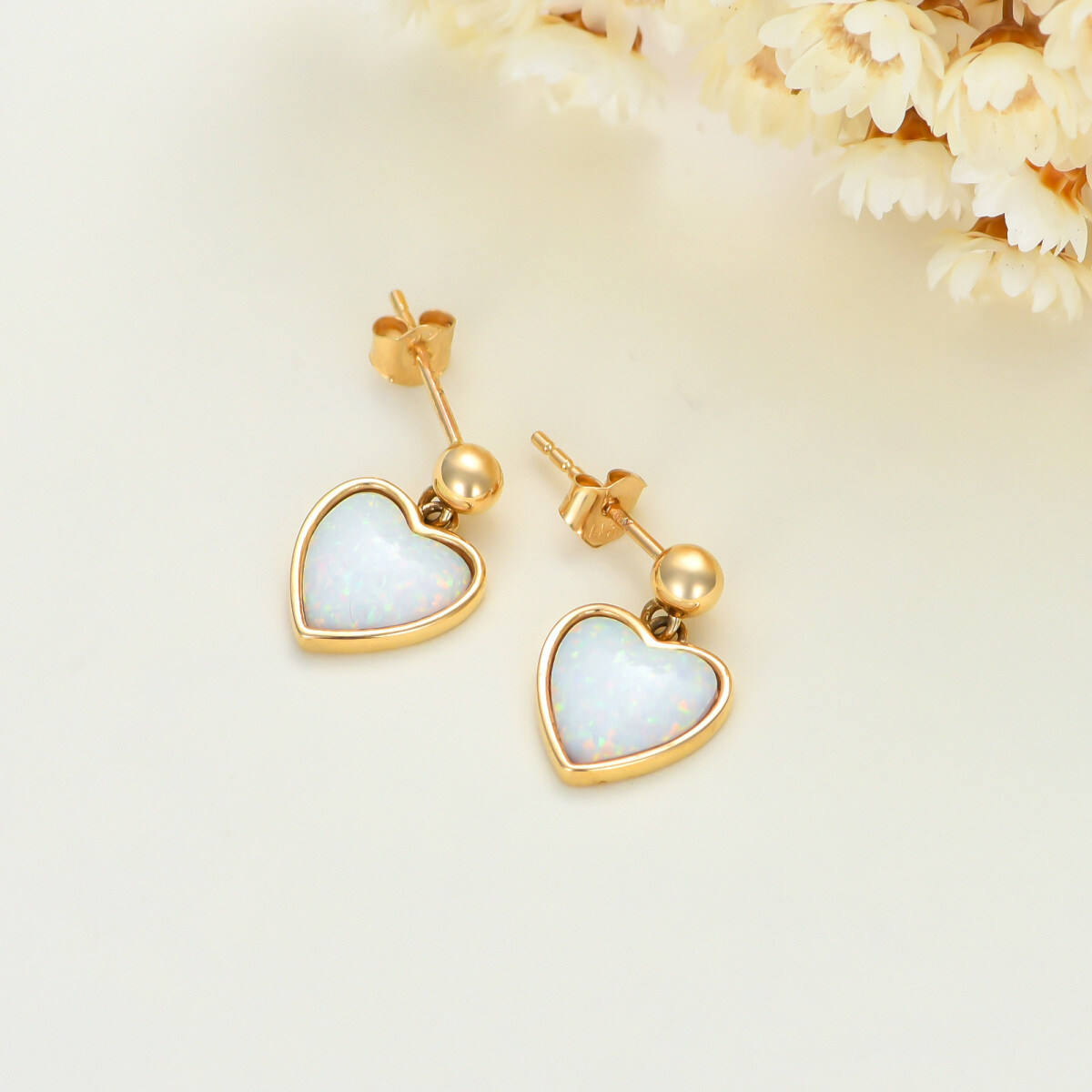 Boucles d'oreilles pendantes en or 14K en forme de coeur-3