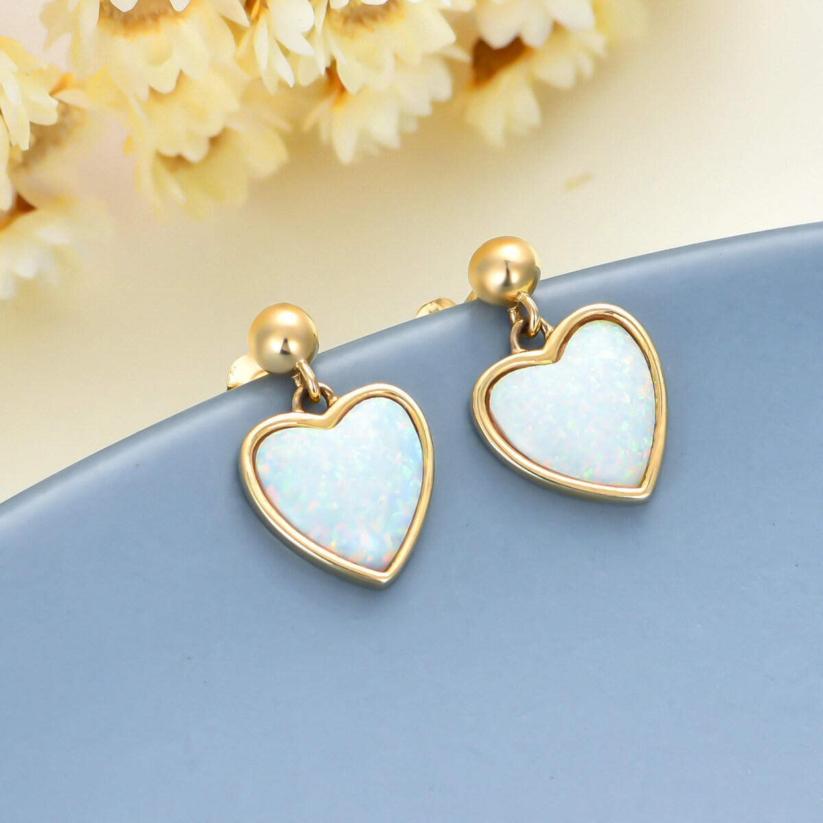 Boucles d'oreilles pendantes en or 14K en forme de coeur-4