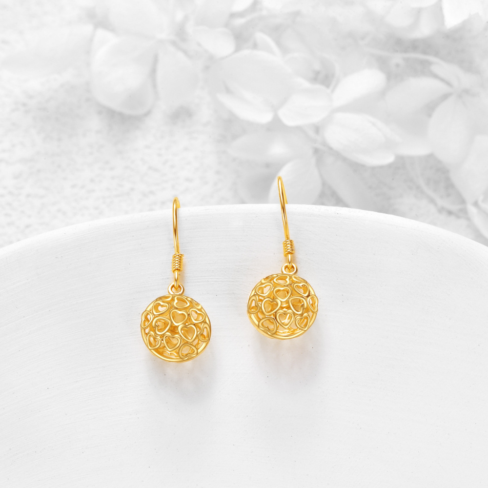 10K Gold Heart Drop Earrings-3