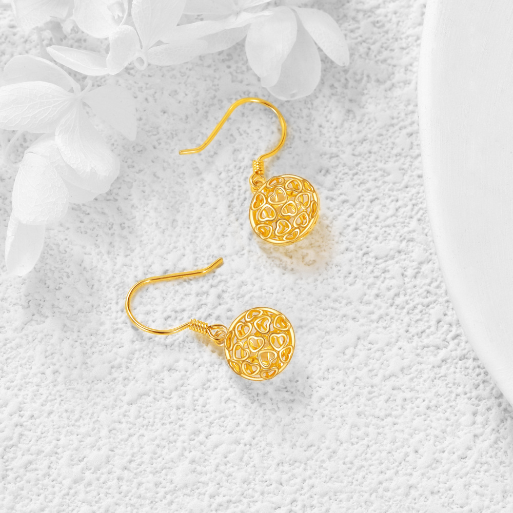 10K Gold Heart Drop Earrings-4