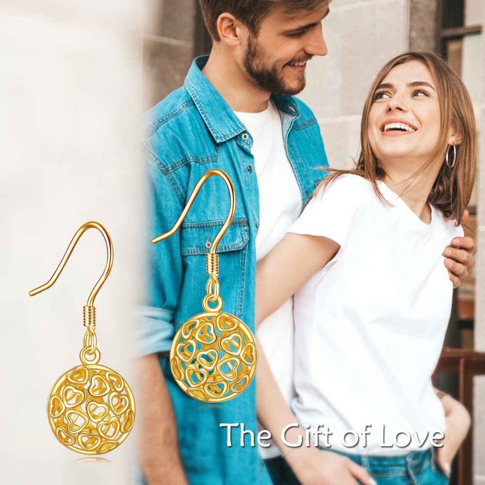 10K Gold Heart Drop Earrings-6